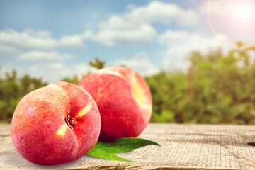 Natural fresh ripe peaches fruit. Delicious and healthy organic nutrition.