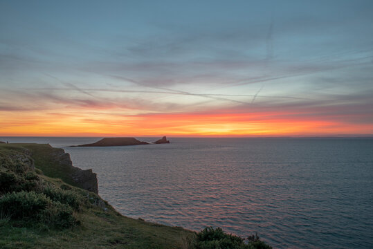 Red Sunset at Worms Head Rhossili Bay, Gower