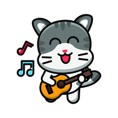 cute cat playing guitar icon illustration vector graphic