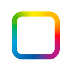 Rounded square, rainbow gradient colored squircle, colored app symbol, colorful frame with round corners. Isolated icon vector illustration on white background.
