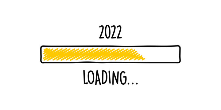2022 loading bar drawn by hand. New year loading bar sketch. Cartoon vector doodle