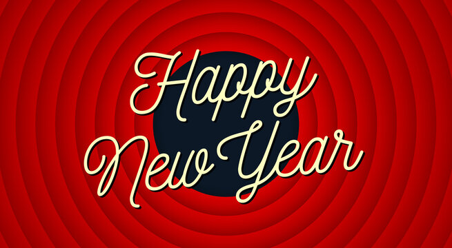 Happy New Year. Retro cartoon greeting card background with lettering. Vector illustration