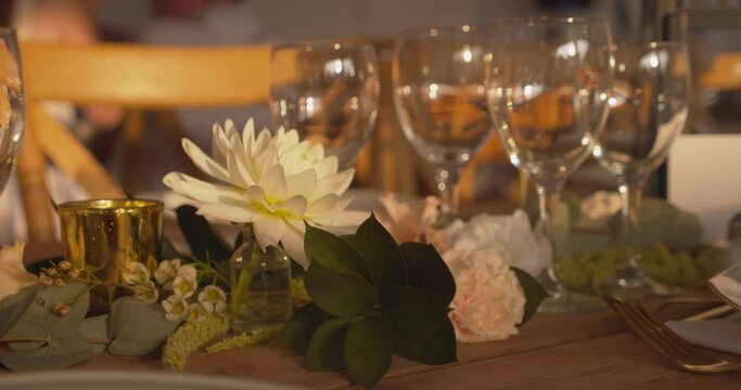 Table setting decor for luxury event. Focus on foreground and close-up