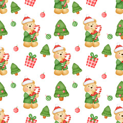 Christmas and new year seamless patterns with cute bear.