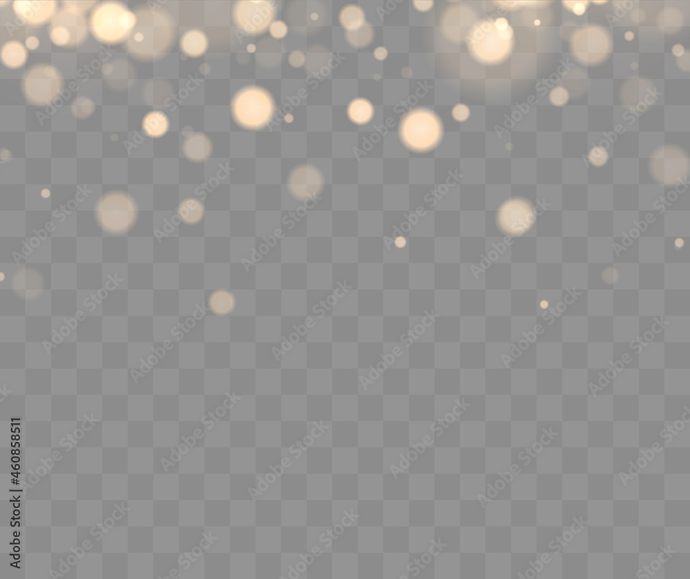 Poster Shining bokeh isolated on transparent background. Golden bokeh lights with glowing particles isolated. Christmas concept