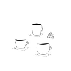 Coffee set vector drawing on white background. Simple line hand drawn illustration. 