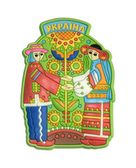 Souvenirs (magnets) from Ukraine isolated on white background. Translation of the inscription means the counry Ukraine in English. Design element with clipping path