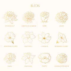 Foto op Canvas Hand drawn set of twelve different gold flower heads isolated on white background. Vector illustration for greeting cards and wedding invitations. © Kirill