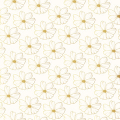 Fototapeta premium Hand drawn seamless pattern with gold cosmos flower. Vector background for textile and wrapping paper.