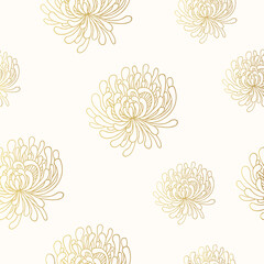 Seamless pattern with golden chrysanthemums. Vector background for wrapping paper and textile.