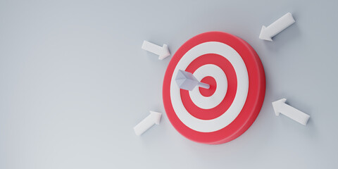 Arrow hit the dartboard center of the target or goal of success. Successful business way, stand out from the crowd, different creative ideas, and develop working life concepts. 3D render