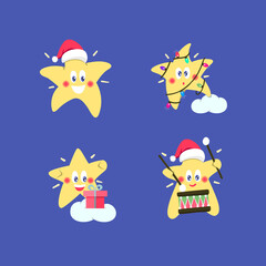 Christmas cartoon stars set. Flat vector illustration
