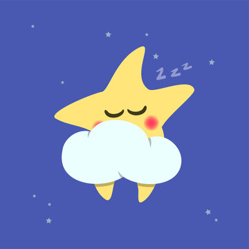 Cartoon star sleeping on the cloud. Vector illustration