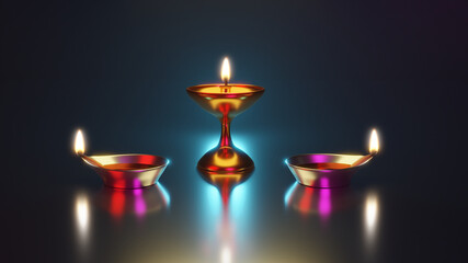 Three Traditional Diwali Lamps