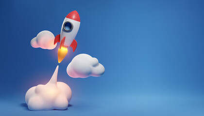 Illustration of rocket and copy space for start up business and bitcoins advertise
