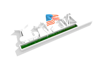 Energy and power icons set with green grass and flag of USA