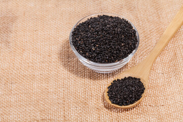 Black organic seeds of sesame - Sesamum indicum.