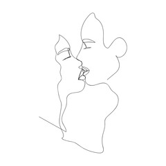 Couple kissing woman and man. A pair of lovers. Love, valentine's day, print. Line art in love. Vector line illustration. Isolated.