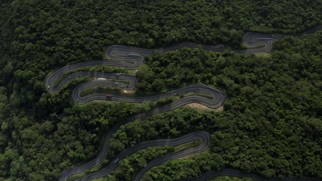 Aerial views of 18 bend hairpin road in Sri Lanka
