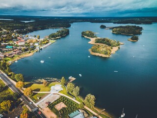 Fototapeta premium Trakai Island Castle by drone in Lithuania