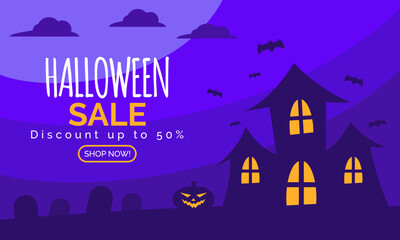 Flat illustration Halloween sale banner