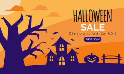 Flat illustration Halloween sale banner