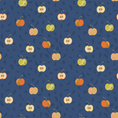 Trendy vector seamless apple pattern. Stylish hand-drawn background with fruits for kitchen textiles, fabrics, clothes, paper. Agriculture, organic products. Simple minimalistic abstract design