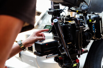 Fototapeta premium Filming with professional camera, Film Crew.