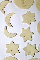 Making decorations with air dry clay. Flat lay.