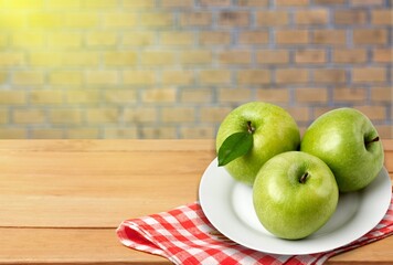 Group of tasty sweet fresh Apple on wooden board background, Fruits concept.