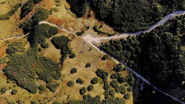 4K aerial drone clip of the Tatra&acute;s Mountain range on the border of Slovakia in a natural environment seen from above. View of different mountain paths to explore.