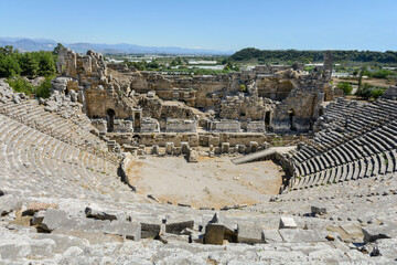 Ancient theater of Perge. Amphitheater. Ancient city. Side. Turkey. Manavgat. Antalya. Landmarks of Turkey