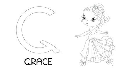 Princesses with names, alphabet letters for coloring. Name Grace.