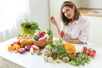 Woman with vegetables. Proper nutrition. High quality photo