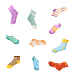 Vector cartoon set of colored warm socks.
