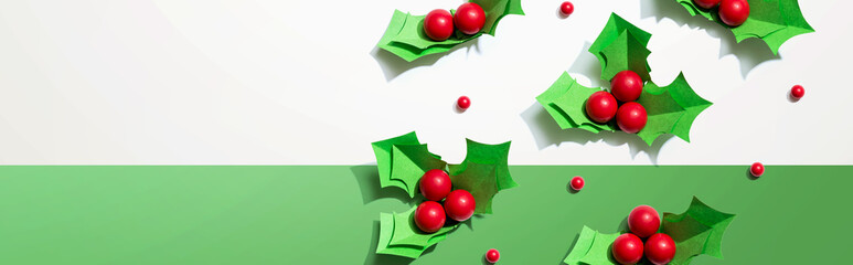 Christmas holly berries - Paper craft - flat lay