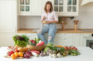 Woman with vegetables. Proper nutrition. High quality photo