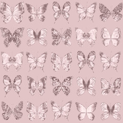 Butterflies pastel pink glittering luxury seamless pattern