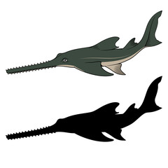 Sawfish. Vector clipart. Color and black versions. - obrazy, fototapety, plakaty