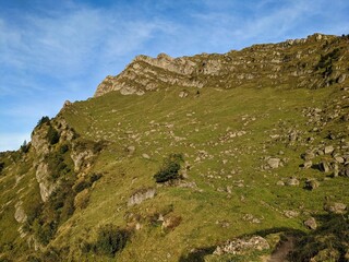 hike on the mountain spear in switzerland. beautiful autumn mood just before the summit. Wanderlust. Outdoor activity