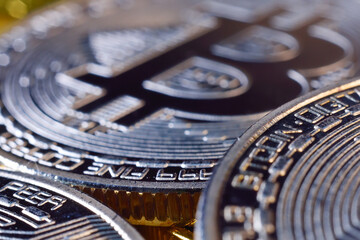 Silver bitcoin coins.