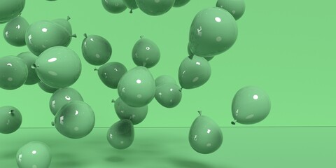 Scattered balloons on a colored background - 3D render