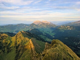 Speer mountain peak above Amden,Appenzell.View over the Toggenburg to the Alpstein area with the Saentis mountain autumn