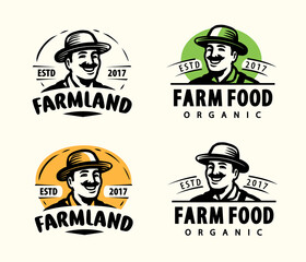 Farmer emblem set. Farm and agriculture theme. Logo vector illustration