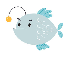 Cute Anglerfish as Sea Animal Floating Underwater Vector Illustration