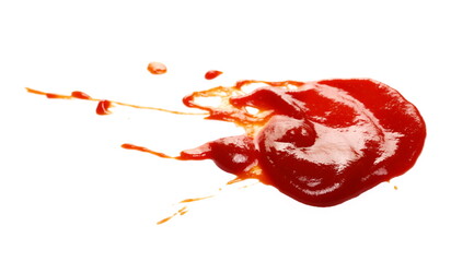 red ketchup splashes isolated on white background, tomato pure texture