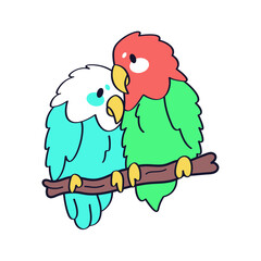 Pair of cute birds on a branch Vector illustration