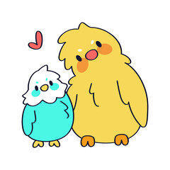 Pair of cute birds in love with a heart shape Vector illustration