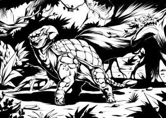 Coloring page. Cartoon dinosaur. 
hand drawing ink illustrations for kids, children, and adults. original pictures