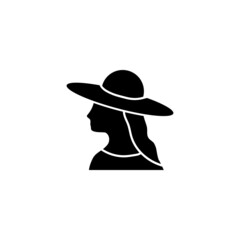 Woman Wearing Hat, Camera Mode or WC. Flat Vector Icon illustration. Simple black symbol on white background. Woman Wearing Hat, Camera Mode or WC sign design template for web and mobile UI element.